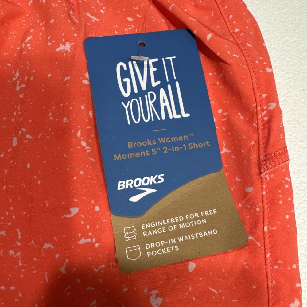 Brooks Women's Moment 5" Running Shorts 2 in 1 Athletic Orange Speckled Size XS - Picture 2 of 13